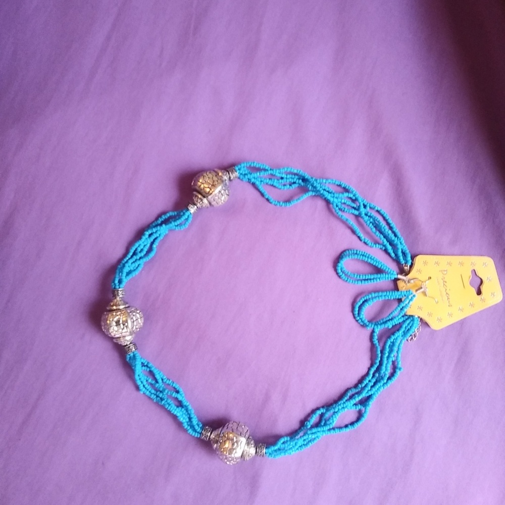 Aqua colored beaded necklace and earring set